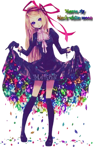 Colorful Anime Girlwith Gemstones PNG Image