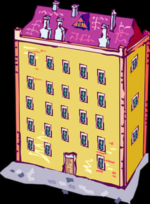 Colorful Apartment Building Cartoon PNG with transparent background