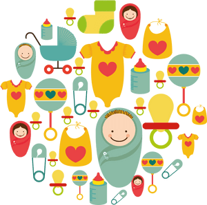 Colorful Baby Items Collage PNG image with transparent background
