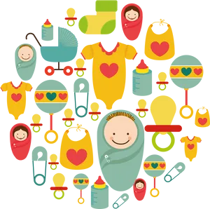 Colorful Baby Items Collage PNG Image