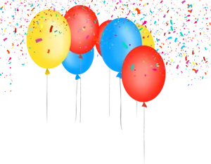 Colorful Balloonsand Confettion Black Background PNG Image