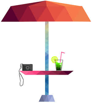 Colorful Beach Umbrellaand Relaxation Items PNG with transparent background