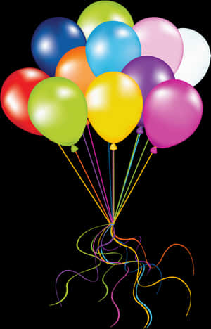 Colorful Birthday Balloons Black Background PNG image with transparent background
