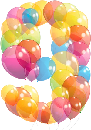 Colorful Birthday Balloons Number9 PNG Image