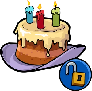 Colorful Birthday Cake With Candlesand Lock Icon PNG Image