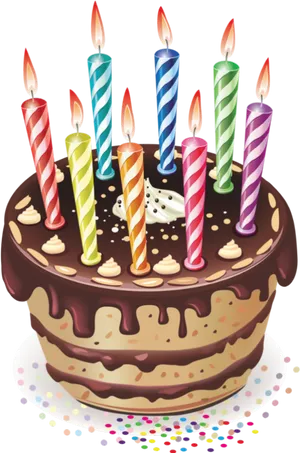 Colorful Birthday Cakewith Candles PNG Image