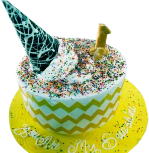 Colorful Birthday Cakewith Cone PNG Image