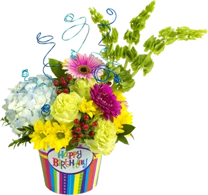 Colorful Birthday Flower Arrangement PNG Image