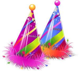 Colorful Birthday Hats Celebration PNG Image