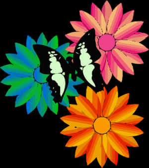 Colorful Butterfliesand Flowers Illustration PNG image with transparent background