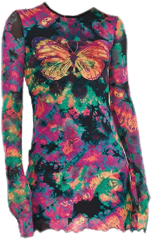 #sticker #png #dress #dresses #colorful #niche #aesthetic - Dolls Kill Butterfly Dress, Transparent Png PNG with transparent background