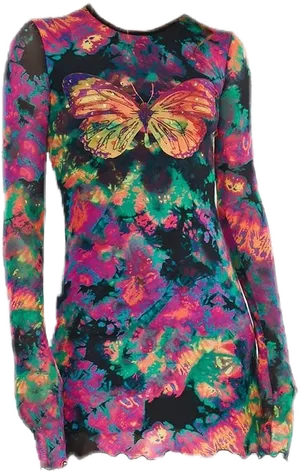 Colorful Butterfly Print Dress PNG Image