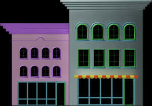 Colorful Cartoon Buildings Illustration PNG