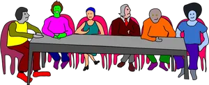 Colorful Cartoon Business Meeting PNG Image