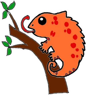 Colorful Cartoon Chameleonon Branch PNG Image