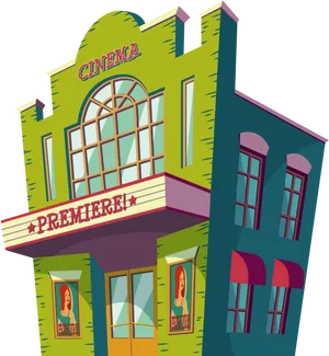 Colorful Cartoon Cinema Facade PNG Image