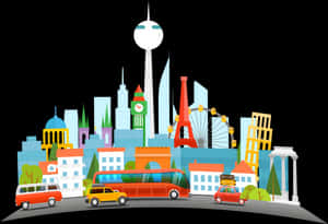 Colorful Cartoon Cityscape Illustration PNG image with transparent background