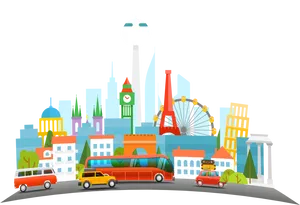 Colorful Cartoon Cityscape Illustration PNG Image