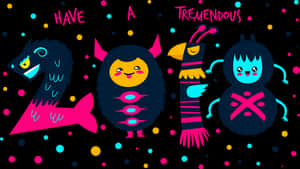 Colorful Cartoon Creatures Greeting PNG