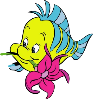 Colorful Cartoon Fish With Flower PNG Image