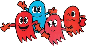 Colorful Cartoon Ghosts Black Background PNG Image