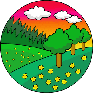 Colorful Cartoon Landscape Circle PNG with transparent background