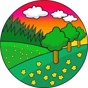 Colorful Cartoon Landscape Circle PNG Image