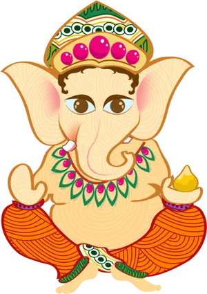 Colorful Cartoon Lord Ganesh PNG Image