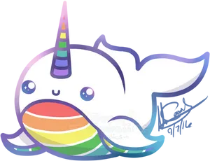 Colorful_ Cartoon_ Narwhal_ Vector PNG Image