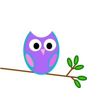 Colorful Cartoon Owlon Branch PNG Image