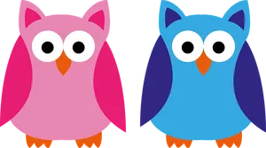 Colorful Cartoon Owls Illustration PNG Image