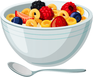 Colorful Cerealwith Fruitsand Spoon PNG