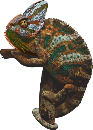 Colorful Chameleon Perched PNG Image