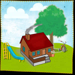 Colorful Childlike House Illustration PNG with transparent background