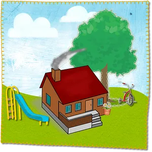 Colorful Childlike House Illustration PNG Image