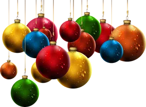 Colorful Christmas Baubleswith Dew Drops PNG Image