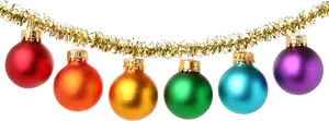 Colorful Christmas Baubleswith Golden Tinsel PNG Image