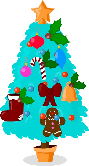 Colorful Christmas Tree Cartoon Illustration PNG Image