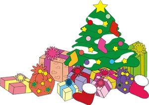 Colorful Christmas Treeand Gifts PNG Image