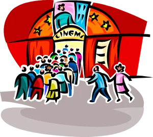 Colorful Cinema Queue Illustration PNG Image