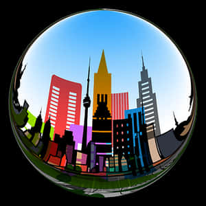 Colorful Cityscape Fisheye View PNG image with transparent background
