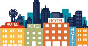 Colorful Cityscape Hotel Illustration PNG image with transparent background