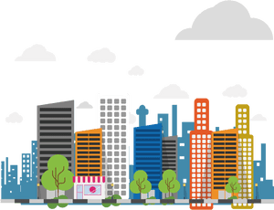 Colorful Cityscape Illustration PNG