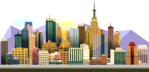 Colorful Cityscape Illustration PNG Image