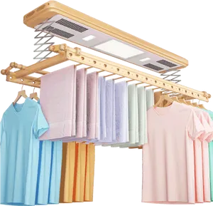 Colorful Clothes Drying On Rack PNG Image