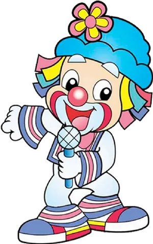 Colorful Clown Cartoonwith Microphone PNG Image