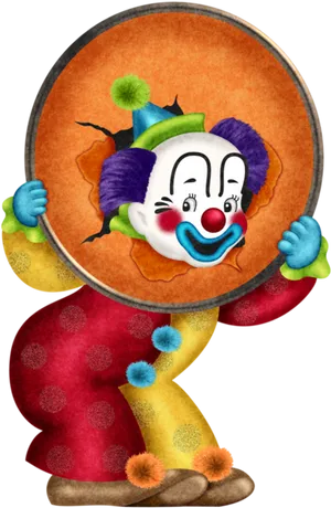 Colorful Clown Peeking Through Circus Hoop PNG Image