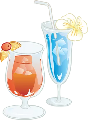 Colorful Cocktails Illustration PNG Image