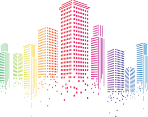 Colorful Digital Cityscape Illustration PNG