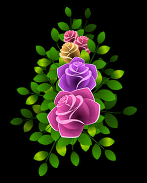 Colorful Digital Roses Artwork PNG image with transparent background